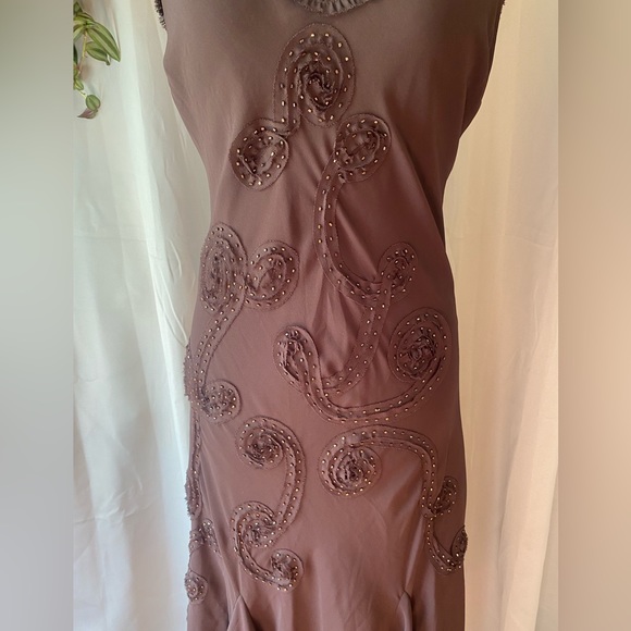 ❌SOLD❌ PER UNA BROWN BEADED MIDI DRESS SIZE 16 - Picture 2 of 9